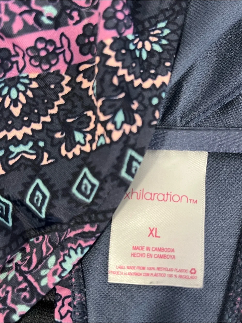 Blue Bikini Patterned Bandeau Swim Top with Boy Shorts Bottoms Purple & Pink